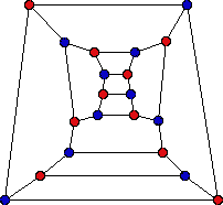 3-valent plane graph whose vertices have been two-colored
