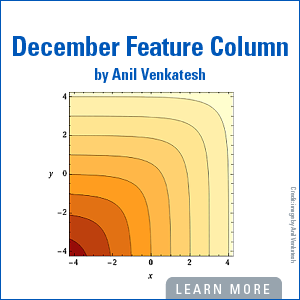 December Feature Column by Anil Venkatesh. Image of square color-coded graph showing lighter intensity moving outward and upward.