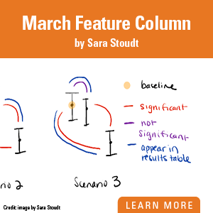  March Feature Column. By Sara Stoudt. Learn More. Image is a diagram of third level of a categorical variable. Key: orange dot shows baseline; red line = significant; purple line = not significant; blue line = appear in results table.