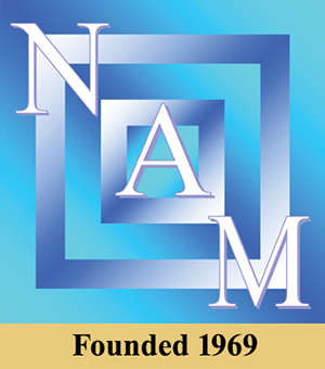 NAM blue logo of concentric square outlines. Founded 1969.