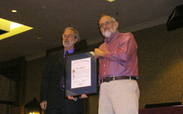 SIAM President Marty Golubitsky and Distinguished Service Prize winner Cleve Moler